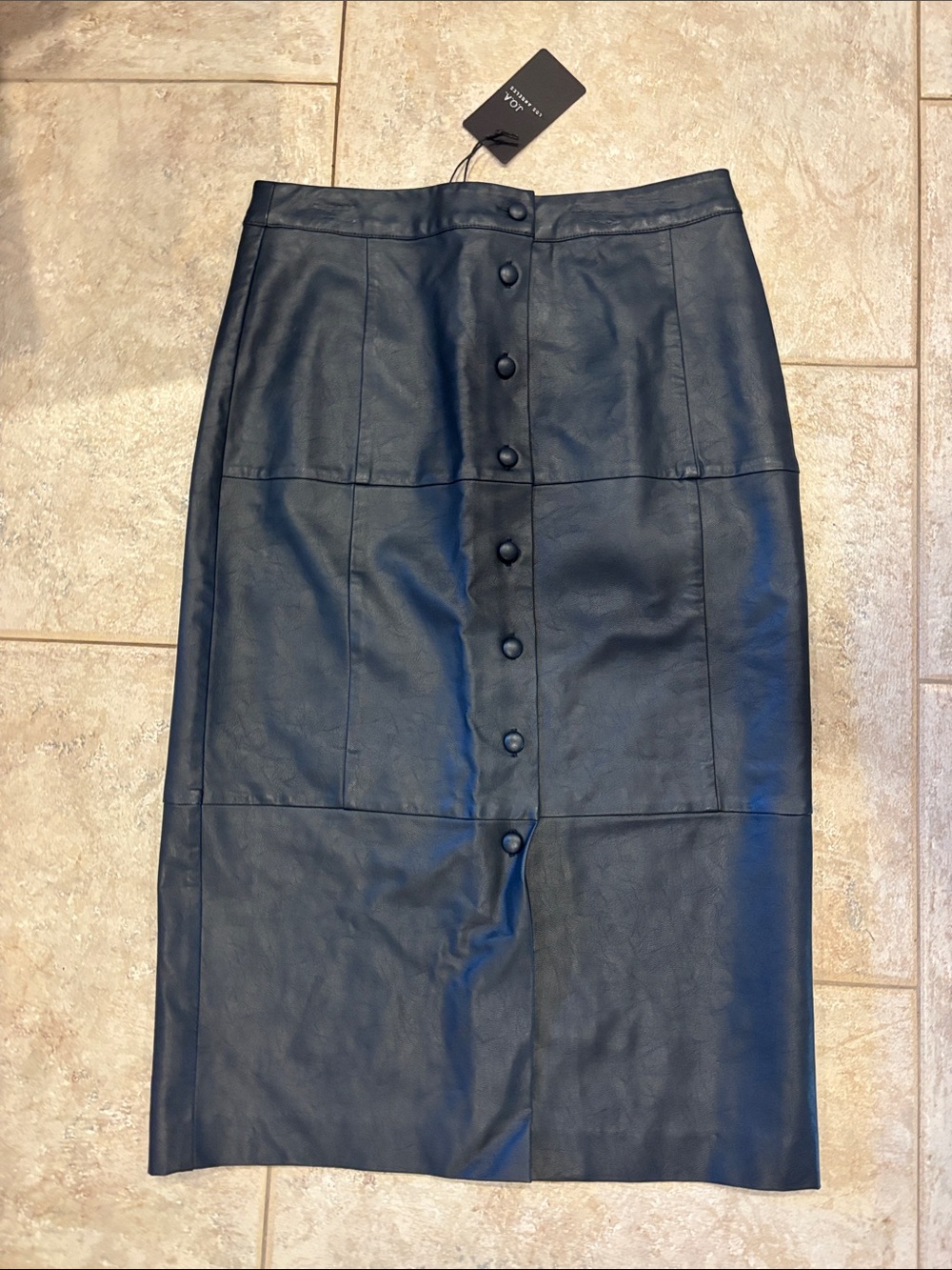 J.O.A Black Faux Leather Button-Front Pencil Skirt